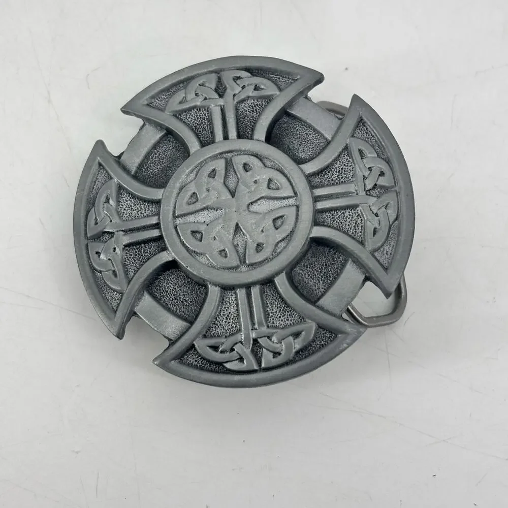 Celtic Knot Belt Buckle Pewter Gray Circle Cross Eternal Life Unity